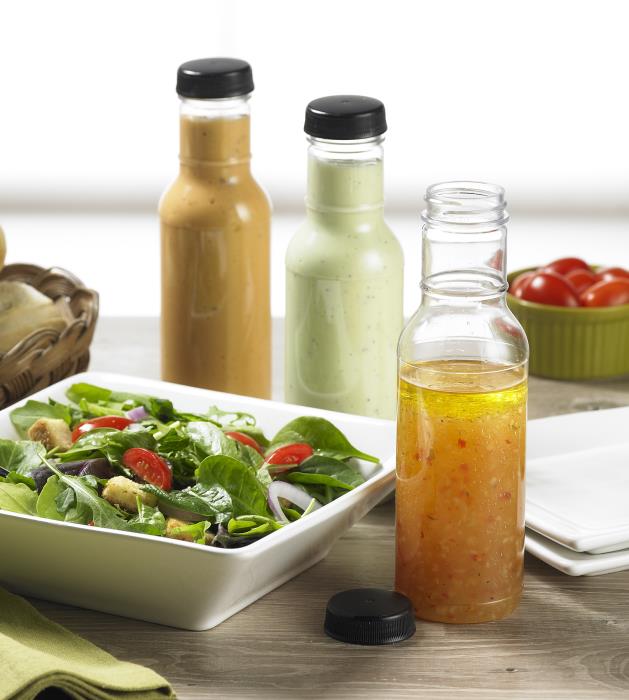 Pretium's new 12-ounce PET sauce bottle that mimics glass attributes